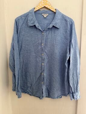 Orvis Men's Blue Linen Button Front Shirt | Size XXL